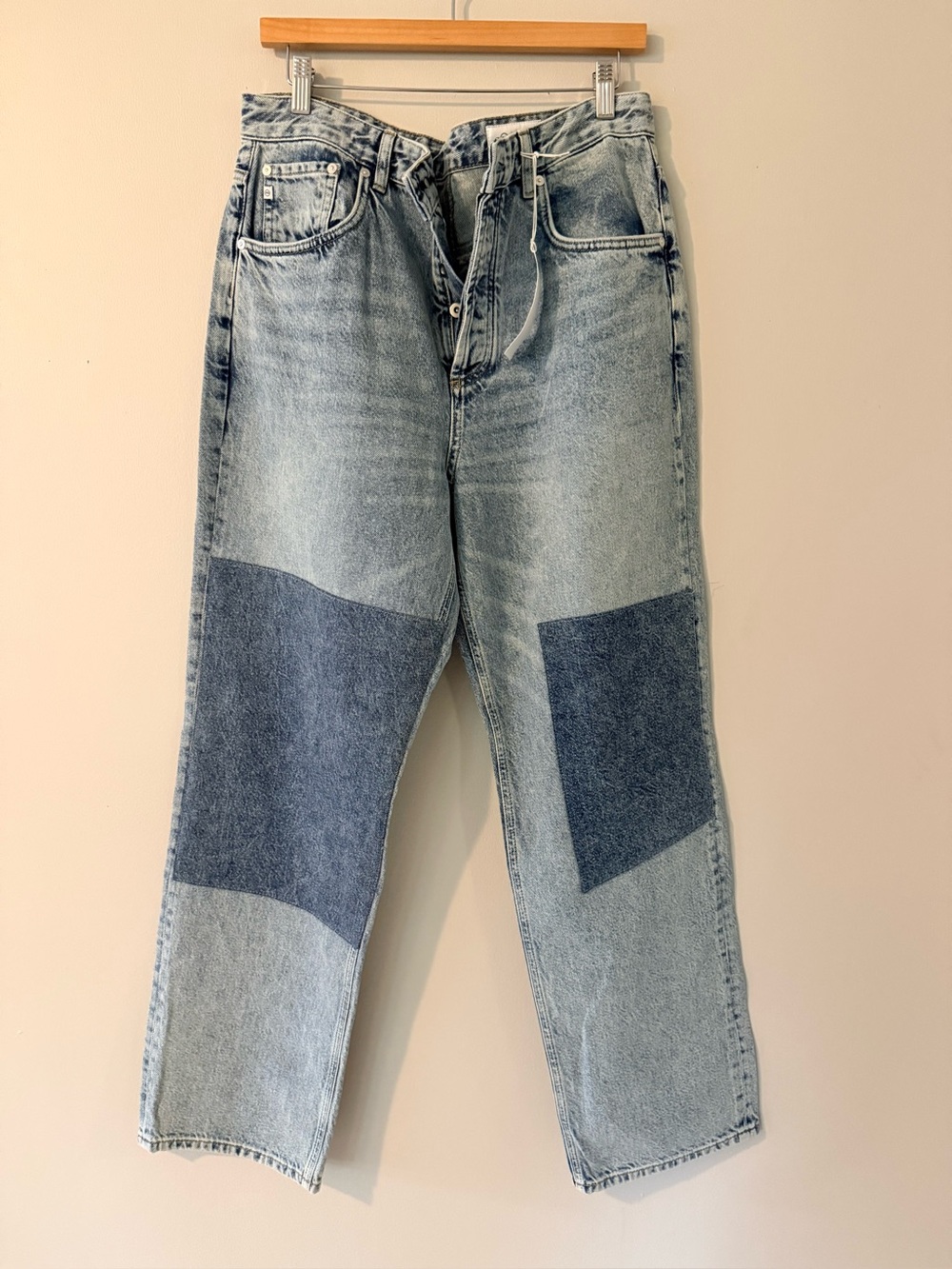 AG Adriano Goldschmied Patchwork Button Fly Straight Leg Jeans 30 NWT - Picture 3 of 6